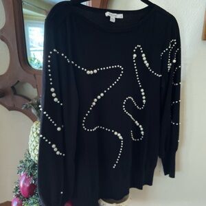 Black Sweater with Pearl Embellishments
